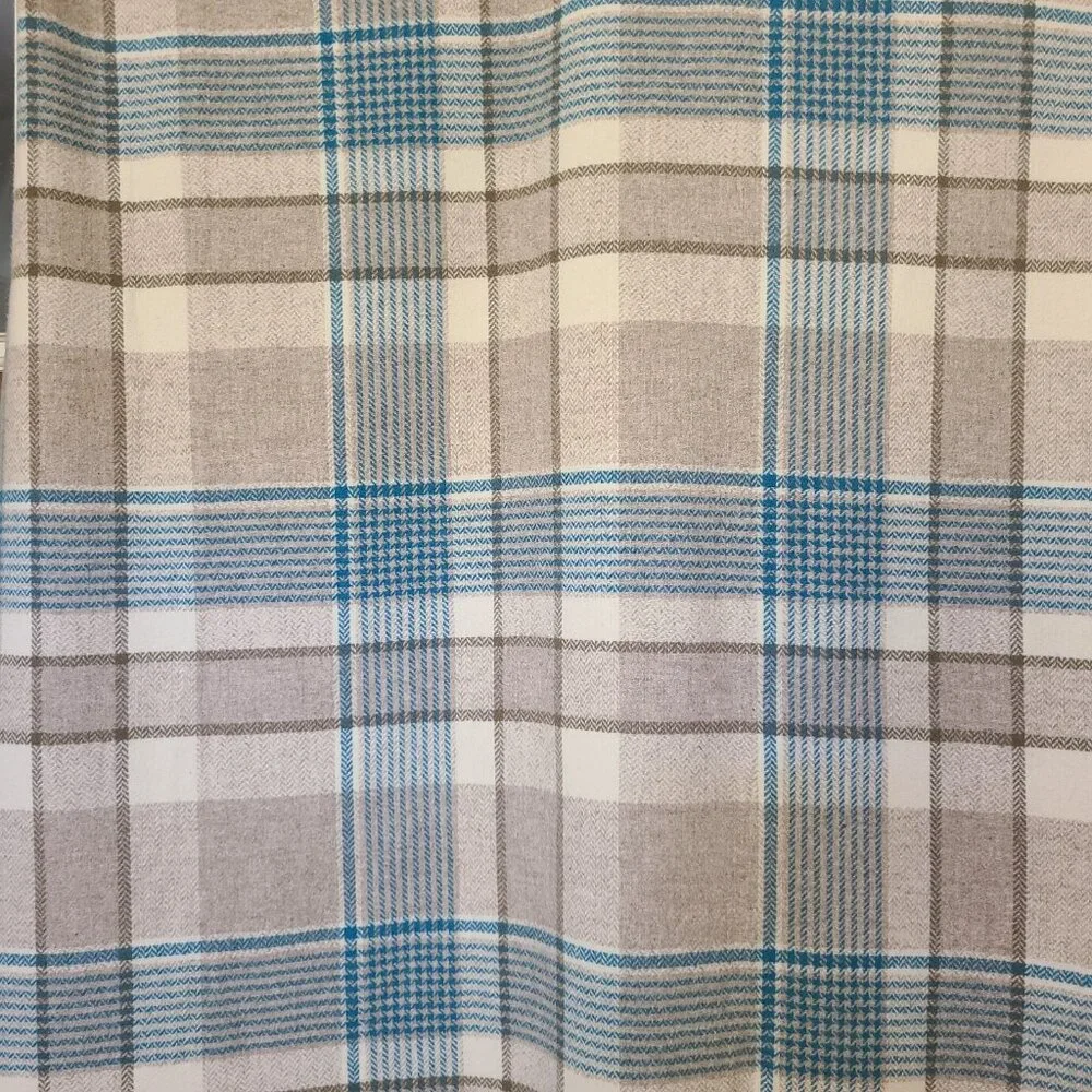 Pendleton Home Collection Tan Turquoise Blue Creme Plaid Wool Throw Blanket - Picture 3 of 7